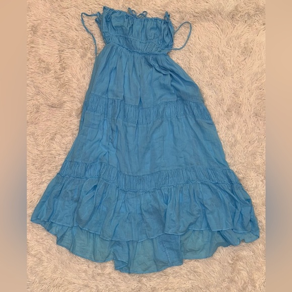 NEW FREE PEOPLE Taking Sides Tiered Cotton Maxi splash Blue Dress sz M - Picture 2 of 6